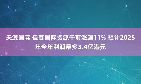 天源国际 佳鑫国际资源午前涨超11% 预计2025年全年利润最多3.4亿港元